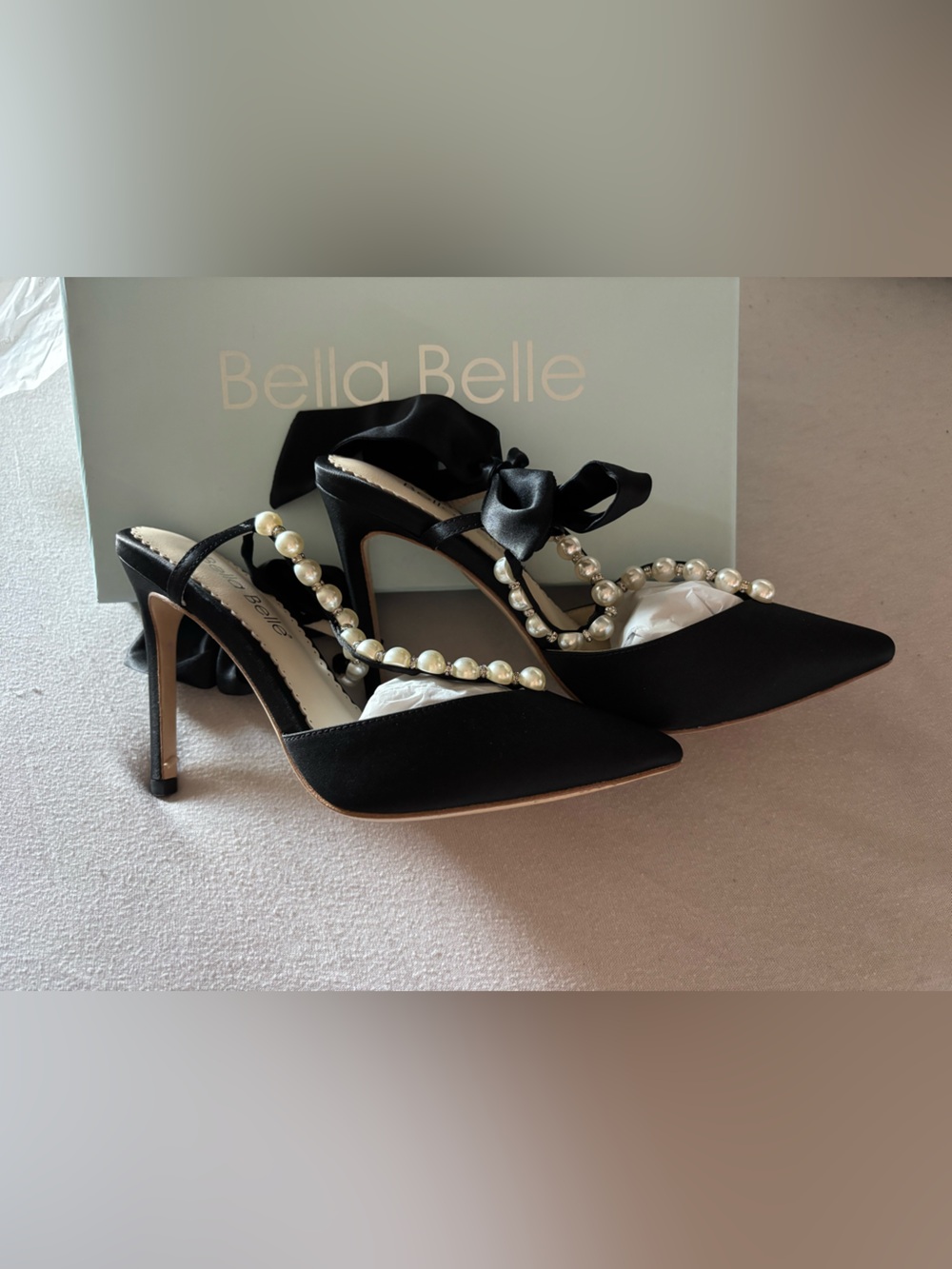 Bella Belle Lisbeth 4.25 inch heels Black silk size 6 Womens RUNS SMALL
